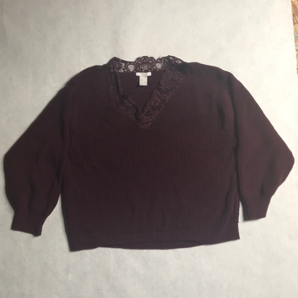 Boxy shaker knit lace trim sweater H&M sz M